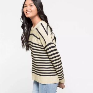 Madewell Greensboro Button Back Sweater blue cream striped Medium